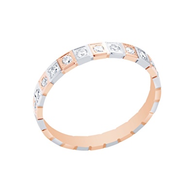 14 Ayar Beyaz-Rose Altın Modern Alyans