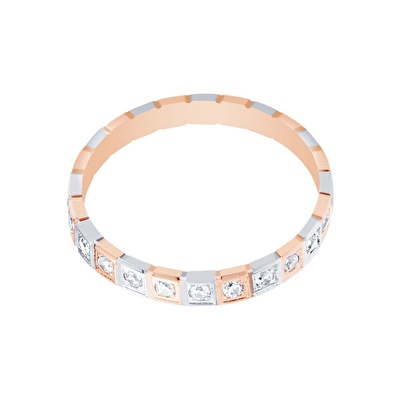 14 Ayar Beyaz-Rose Altın Modern Alyans