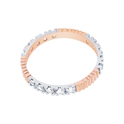 14 Ayar Beyaz-Rose Altın Modern Alyans