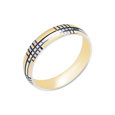 14 Ayar Beyaz-Sarı Altın Modern Alyans