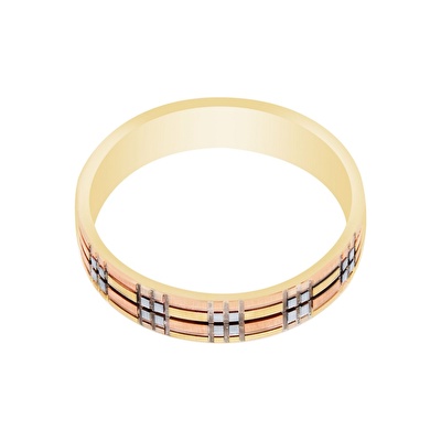 14 Ayar 3 Renkli Altın Modern Alyans