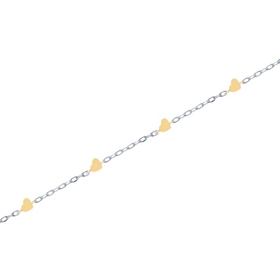 14 Ayar Sarı-Beyaz Altın Kalp Zincir Bileklik