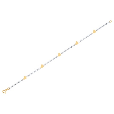 14 Ayar Sarı-Beyaz Altın Kalp Zincir Bileklik