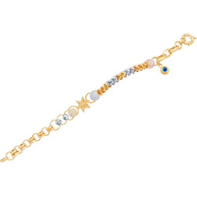 14 Ayar 3 Renkli Altın Göz Figürlü Bileklik
