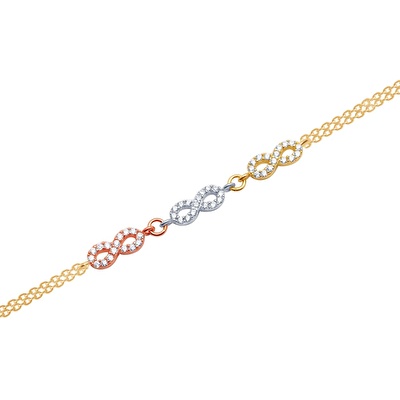 14 Ayar 3 Renkli Altın Sonsuzluk Zincir Bileklik