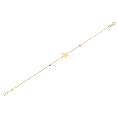 14 Ayar 3 Renkli Altın Yıldız Zincir Bileklik