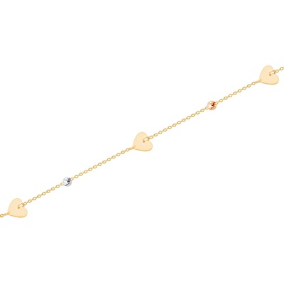 14 Ayar 3 Renkli Altın Kalp Bileklik