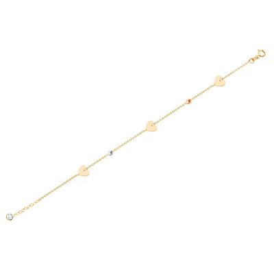 14 Ayar 3 Renkli Altın Kalp Bileklik