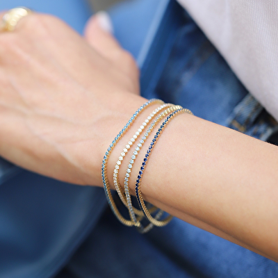 14 Ayar Sarı Altın Mavi Taşlı Su Yolu Bileklik