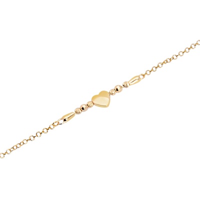 14 Ayar Sarı Altın Kalp Figürlü Bileklik