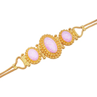 22 Ayar Sarı Altın Pembe Taşlı Bileklik