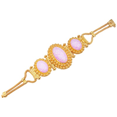 22 Ayar Sarı Altın Pembe Taşlı Bileklik