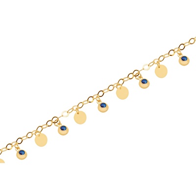 14 Ayar Sarı Altın Nazar Boncuklu Pullu Bileklik