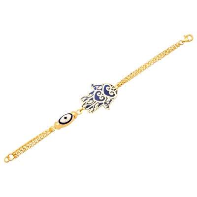 22 Ayar Sarı Altın Mavi Mineli Fatma Ana Eli Bileklik