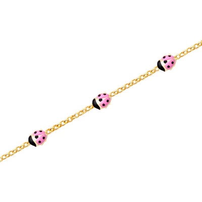 14 Ayar Sarı Altın Mineli Uğur Böceği Bileklik