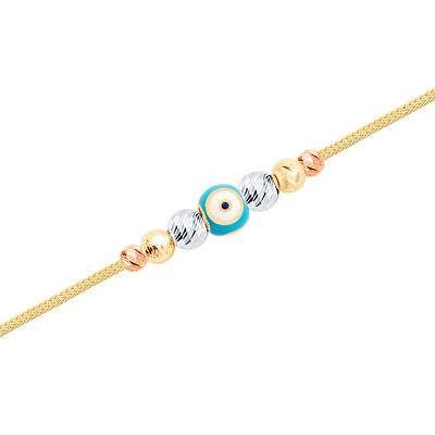 14 Ayar 3 Renkli Altın Nazar Boncuklu Bileklik