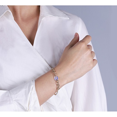 14 Ayar Sarı Altın Mavi Mineli Zincir Bileklik