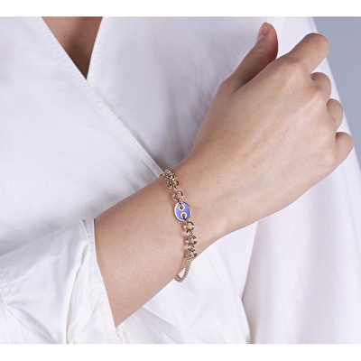 14 Ayar Sarı Altın Mavi Mineli Zincir Bileklik