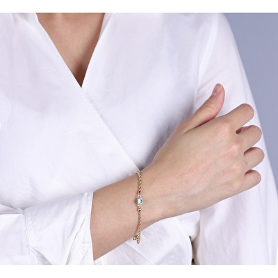 14 Ayar Sarı Altın Nazar Boncuklu Halat Bileklik