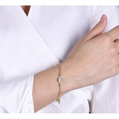 14 Ayar Sarı Altın Nazar Boncuklu Halat Bileklik