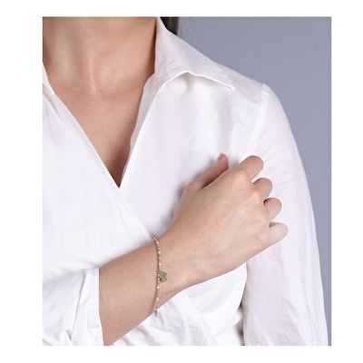 14 Ayar Sarı Altın Beyaz Taşlı Dorika Bileklik