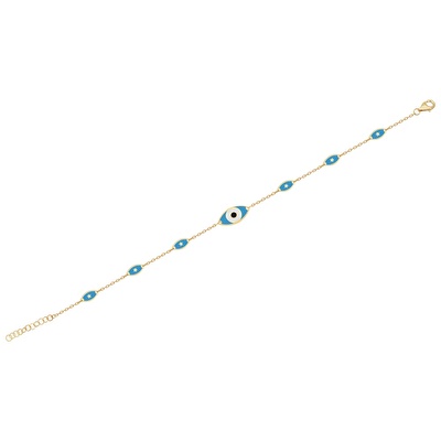 14 Ayar Sarı Altın Mineli Nazar Boncuklu Bileklik