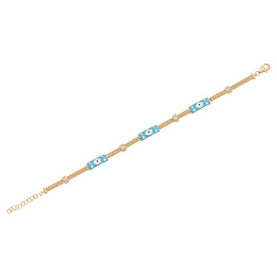 14 Ayar Sarı Altın Mavi Mineli Nazar Boncuklu Bileklik