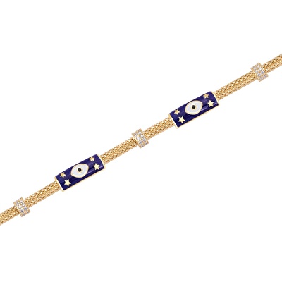 14 Ayar Sarı Altın Mavi Mineli Nazar Boncuklu Bileklik