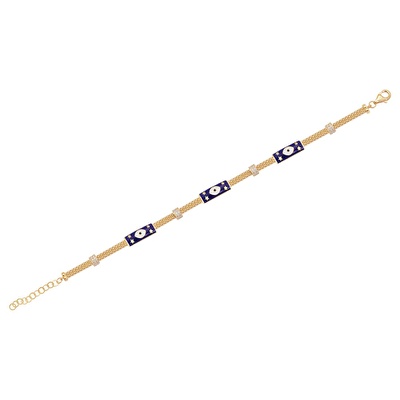 14 Ayar Sarı Altın Mavi Mineli Nazar Boncuklu Bileklik