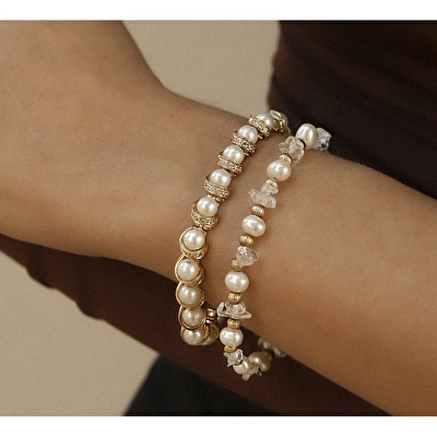 14 Ayar Sarı Altın İnci Bileklik