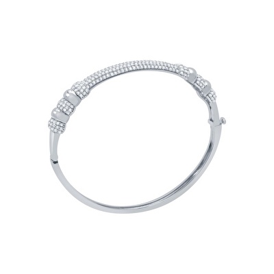 14 Ayar Beyaz Altın Taşlı Kelepçe Bilezik