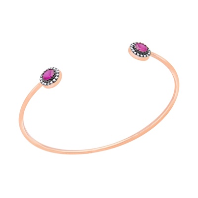 14 Ayar Rose Altın Pembe Taşlı Bilezik