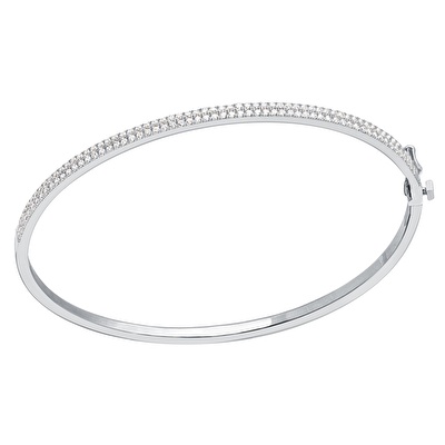 14 Ayar Beyaz Altın Taşlı Kelepçe Bilezik