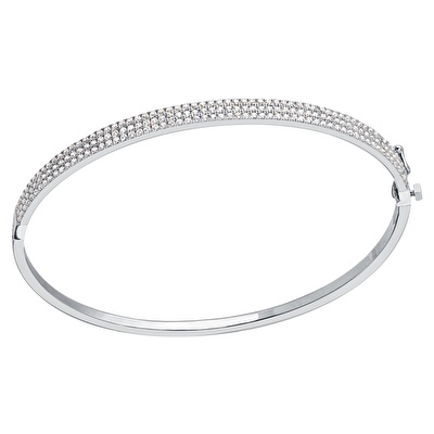 14 Ayar Beyaz Altın Taşlı Kelepçe Bilezik