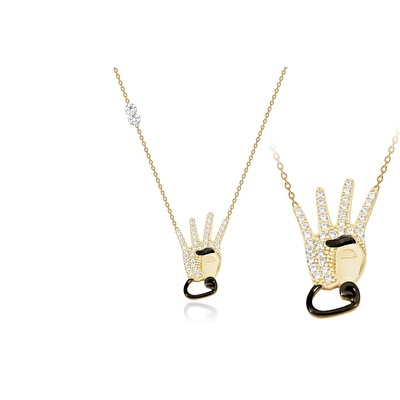 14 Ayar Sarı-Beyaz Altın Taşlı Kolye