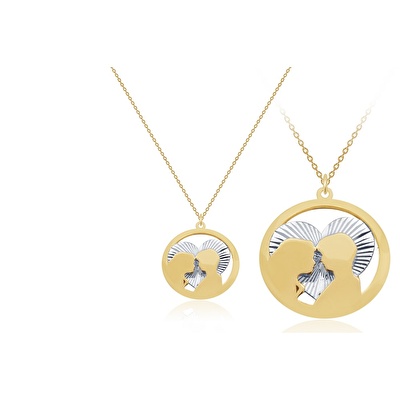 14 Ayar Sarı-Beyaz Altın Kalp Figürlü Kolye