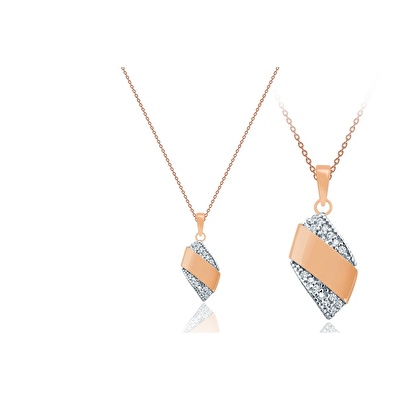 14 Ayar Rose-Beyaz Altın Taşlı Kolye