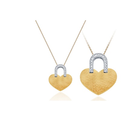 14 Ayar Sarı-Beyaz Altın Kalp Figürlü Kolye