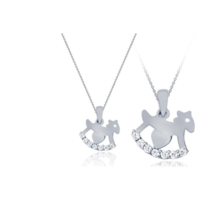 14 Ayar Beyaz Altın At Kolye