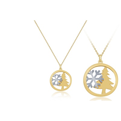 14 Ayar Sarı-Beyaz Altın Ağaç Çiçek Kolye