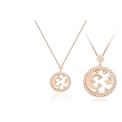 14 Ayar Rose Altın Ayyıldız Figürlü Kolye