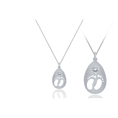 14 Ayar Beyaz Altın Ayak İzi Figürlü Kolye