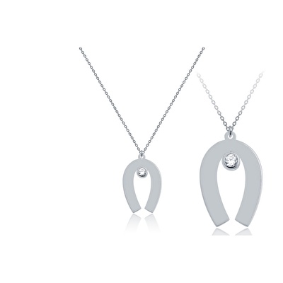 14 Ayar Beyaz Altın At Nalı Figürlü Kolye