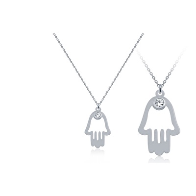 14 Ayar Beyaz Altın Fatma Ana Eli Figürlü Kolye