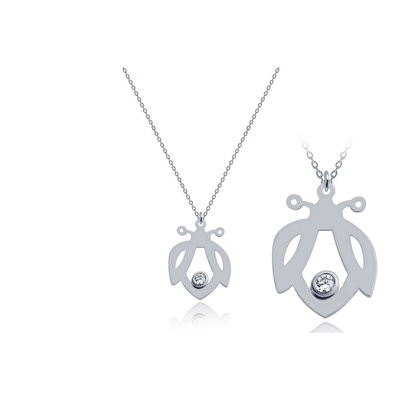 14 Ayar Beyaz Altın Uğur Böceği Kolye