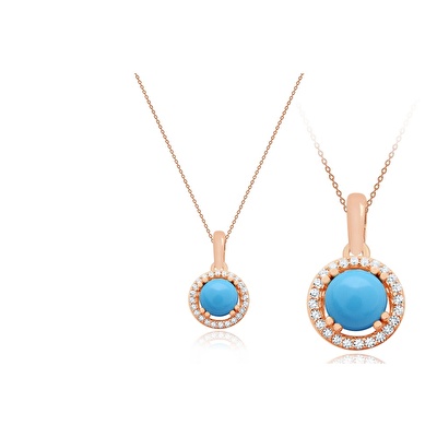 14 Ayar Rose Altın Firuze Taşlı Kolye