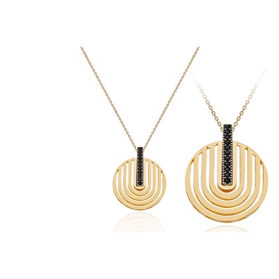 14 Ayar Sarı Altın Siyah Taşlı Kolye