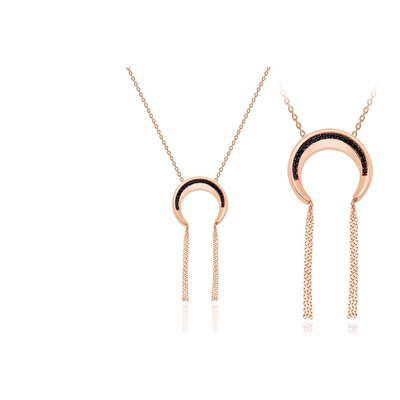 14 Ayar Rose Altın Siyah Taşlı Kolye