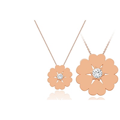 14 Ayar Rose Altın Taşlı Çiçek Kolye