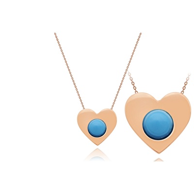 14 Ayar Rose Altın Mavi Taşlı Kalp Kolye